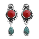 Red Coral Silver Earrings