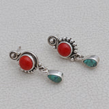 Red Coral Silver Earrings