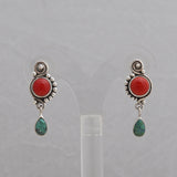 Red Coral Silver Earrings