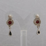 Red Coral Silver Earrings