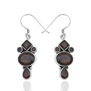Natural Smoky Quartz Silver Earrings