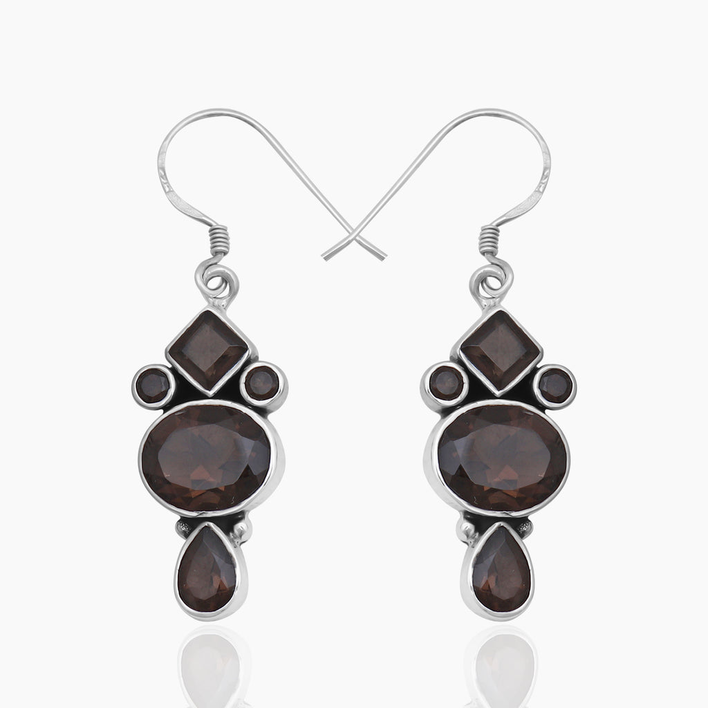 Natural Smoky Quartz Silver Earrings