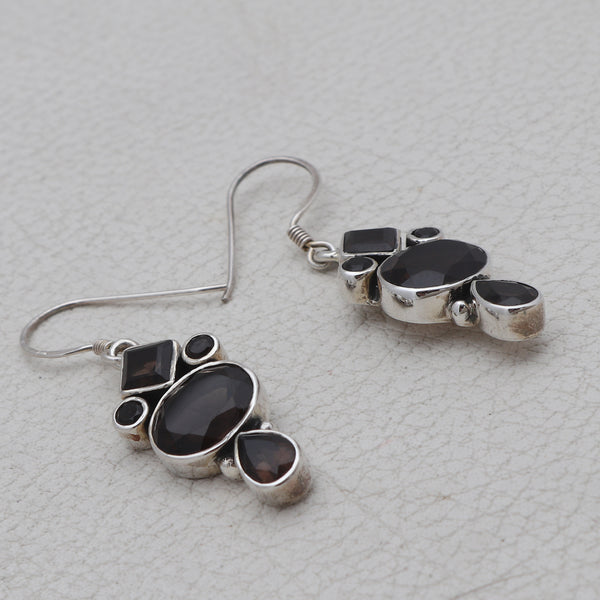 Natural Smoky Quartz Silver Earrings