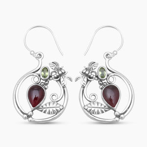 Garnet & Peridot Silver Earrings