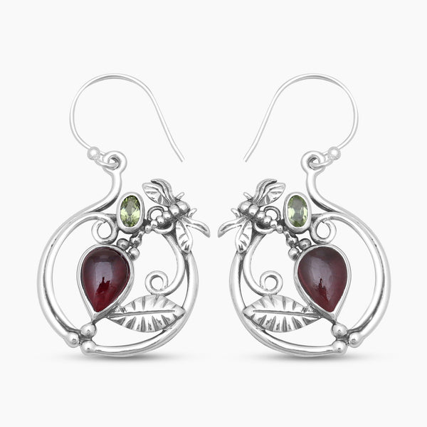 Garnet & Peridot Silver Earrings
