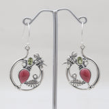 Garnet & Peridot Silver Earrings