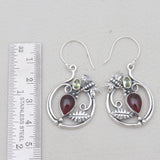 Garnet & Peridot Silver Earrings