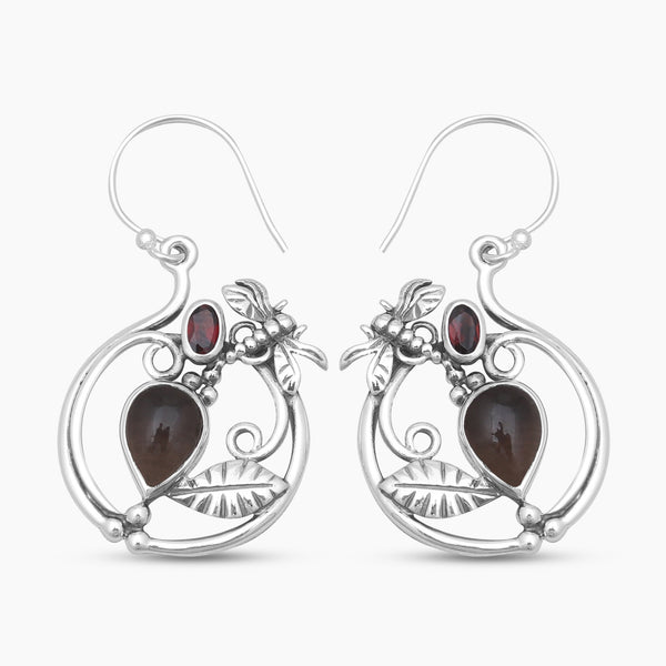 Garnet & Peridot Silver Earrings