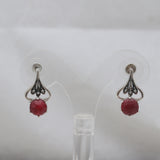 Natural Red Jasper Coral Silver Earrings