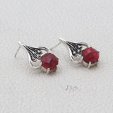 Natural Red Jasper Coral Silver Earrings