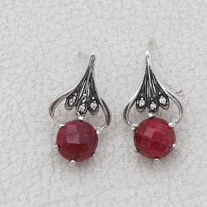Natural Red Jasper Coral Silver Studs Earrings