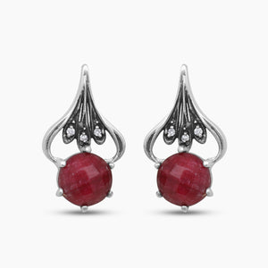 Natural Red Jasper Coral Silver Studs Earrings