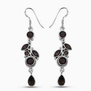 Natural Smoky Quartz Silver Earrings