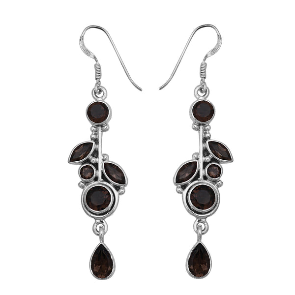 Natural Smoky Quartz Silver Earrings