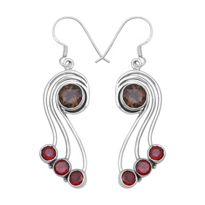 Smoky Quartz & Garnet Silver Earring
