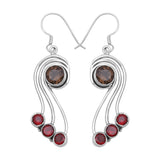 Smoky Quartz & Garnet Silver Earring