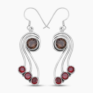 Smoky Quartz & Garnet Silver Earrings