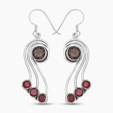 Smoky Quartz & Garnet Silver Earrings