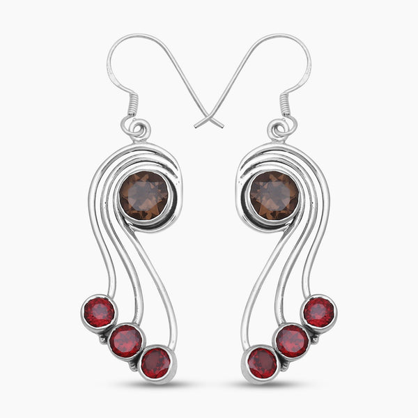 Smoky Quartz & Garnet Silver Earrings