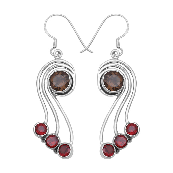 Smoky Quartz & Garnet Silver Earring