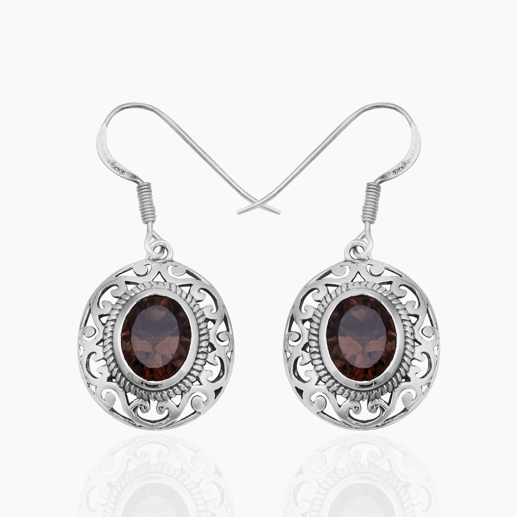 Natural Smoky Quartz Silver Earrings