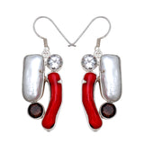 Red Coral Silver Earrings