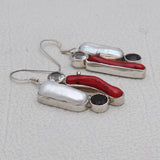 Red Coral Silver Earrings