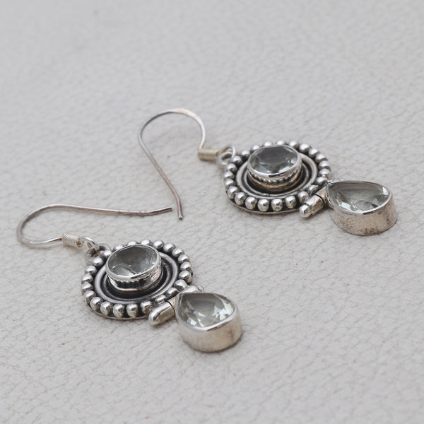 Natural  Green Amethyst Silver Earrings