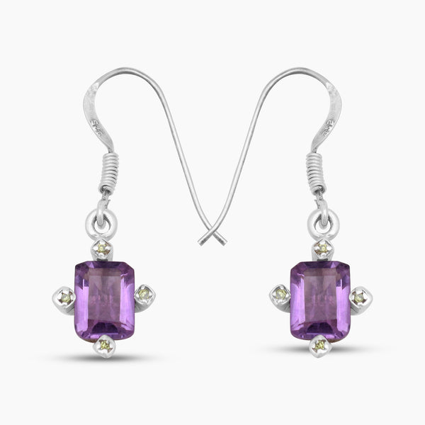 Natural Amethyst Silver Earrings