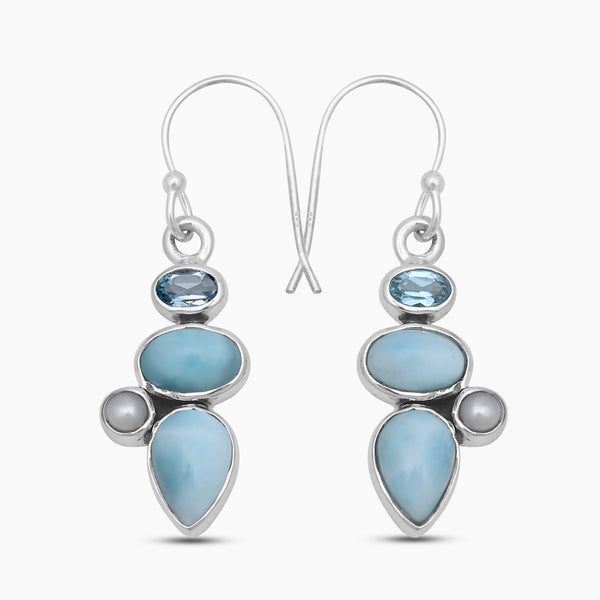 Natural Larimar Silver Earrings