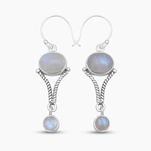 Rainbow Moonstone Silver Designer Earrings