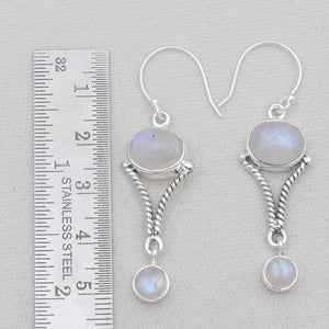 Rainbow Moonstone Silver Designer Earrings