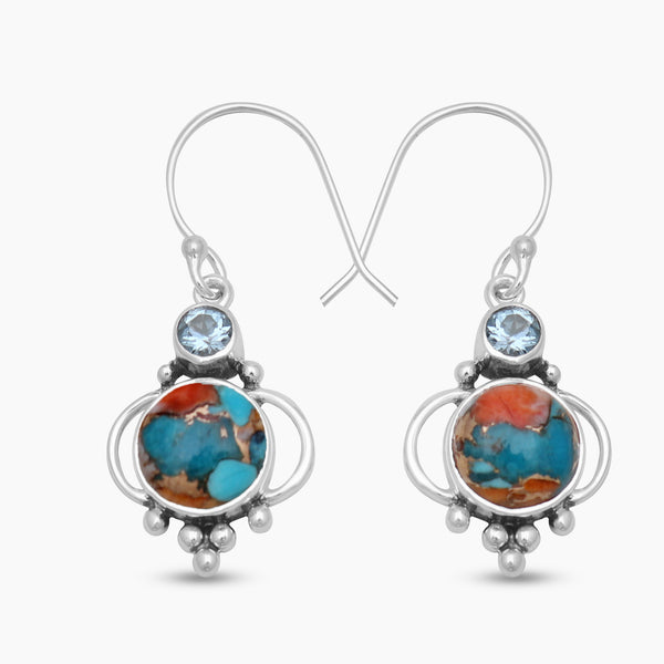 Turquoise Spiny Oyster Silver Earrings