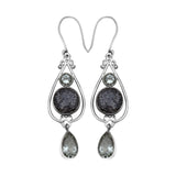 Natural Black Coral Silver Earrings