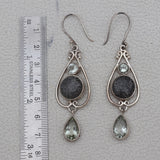 Natural Black Coral Silver Earrings