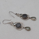 Natural Black Coral Silver Earrings