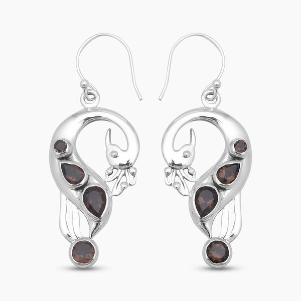 Green Peridot Silver Peacock Earrings