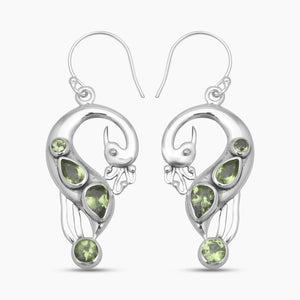 Green Peridot Silver Peacock Earrings
