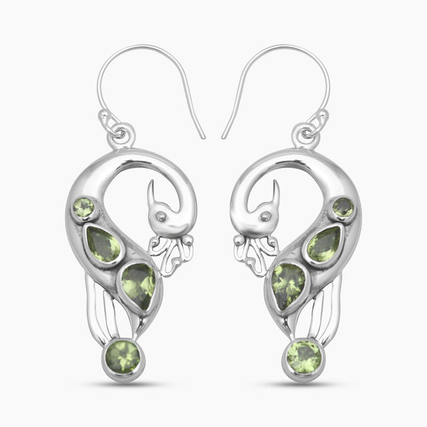 Green Peridot Silver Peacock Earrings