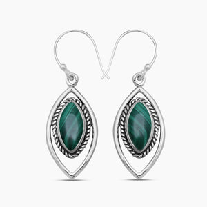 Natural Malachite Silver Earrings