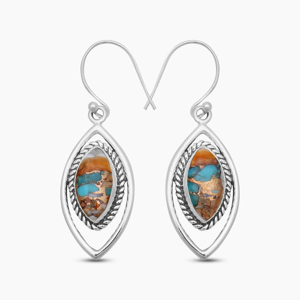 Turquoise Spiny Oyster Silver Earrings