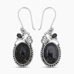 Natural Black Rutile Quartz Silver Earrings