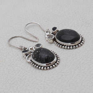 Natural Black Rutile Quartz Silver Earrings