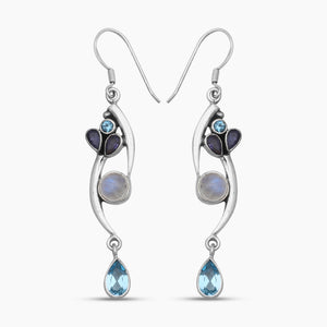 Natural Rainbow Moonstone Silver Earrings