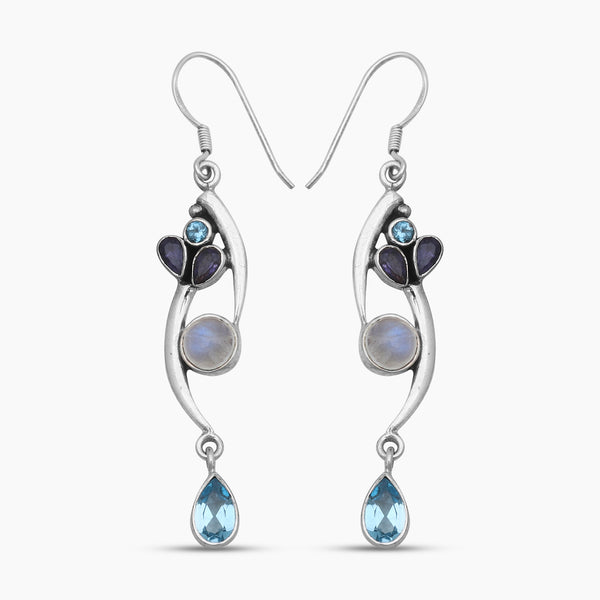 Natural Rainbow Moonstone Silver Earrings