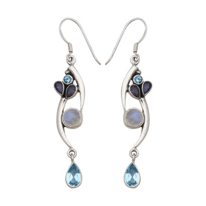 Natural Rainbow Moonstone Silver Earrings