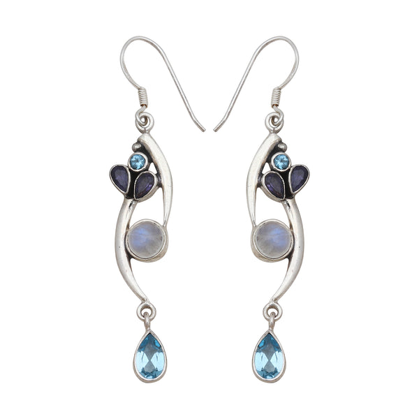 Natural Rainbow Moonstone Silver Earrings