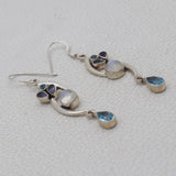 Natural Rainbow Moonstone Silver Earrings