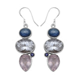 Natural Crystal With Multistone Silver Earring