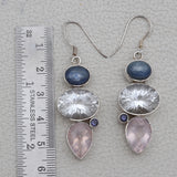 Natural Crystal With Multistone Silver Earring